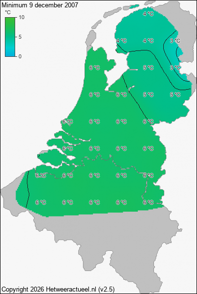 Minimum temperatuur 9 december 2007