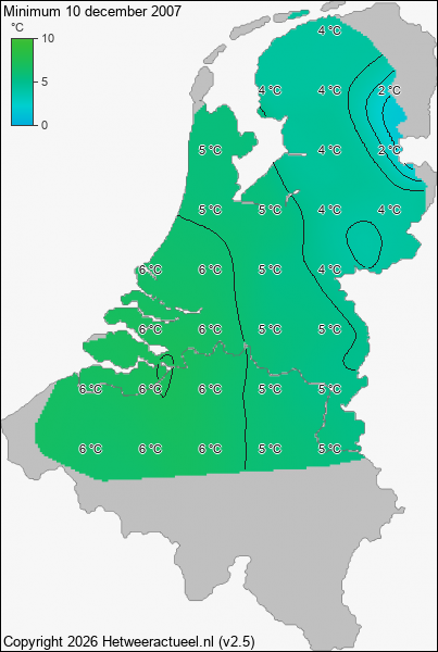 Minimum temperatuur 10 december 2007
