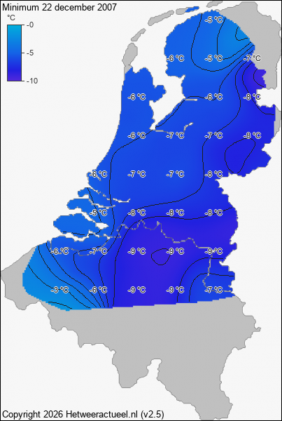 Minimum temperatuur 22 december 2007