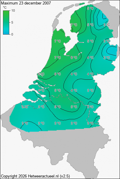 Maximum temperatuur 23 december 2007
