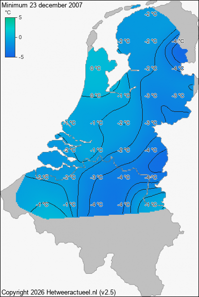 Minimum temperatuur 23 december 2007