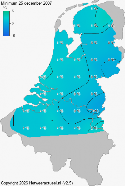 Minimum temperatuur 25 december 2007