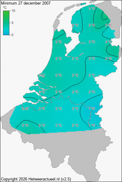 Minimum temperatuur 27 december 2007