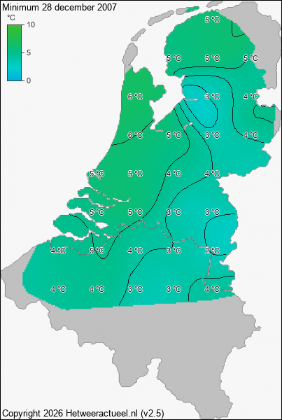 Minimum temperatuur 28 december 2007