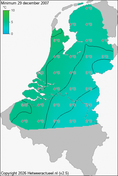 Minimum temperatuur 29 december 2007