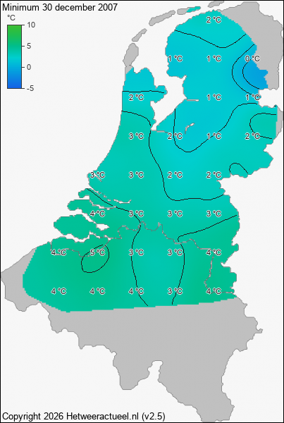 Minimum temperatuur 30 december 2007