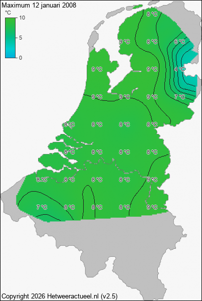 Maximum temperatuur 12 januari 2008