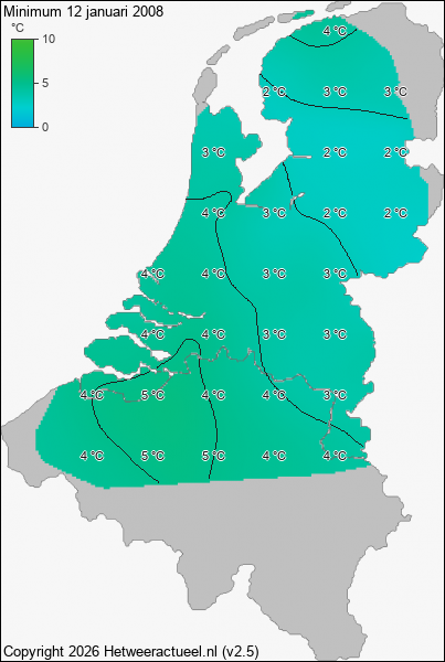 Minimum temperatuur 12 januari 2008