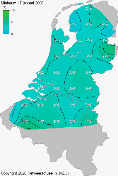 Minimum temperatuur 17 januari 2008