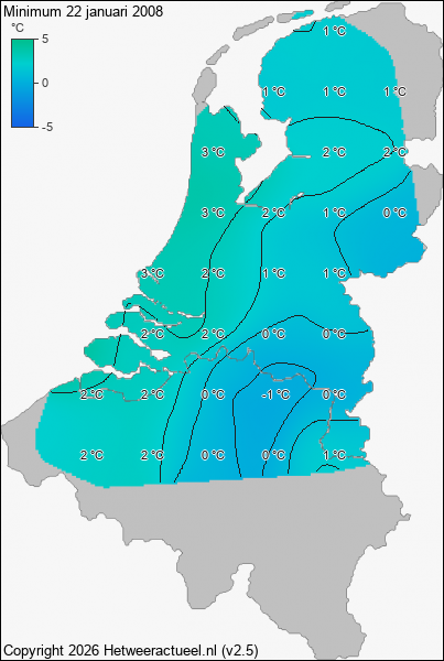Minimum temperatuur 22 januari 2008