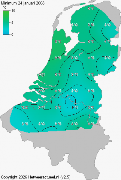 Minimum temperatuur 24 januari 2008