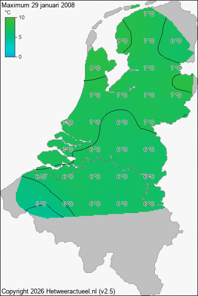 Maximum temperatuur 29 januari 2008