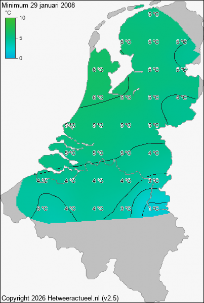 Minimum temperatuur 29 januari 2008