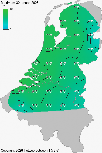 Maximum temperatuur 30 januari 2008