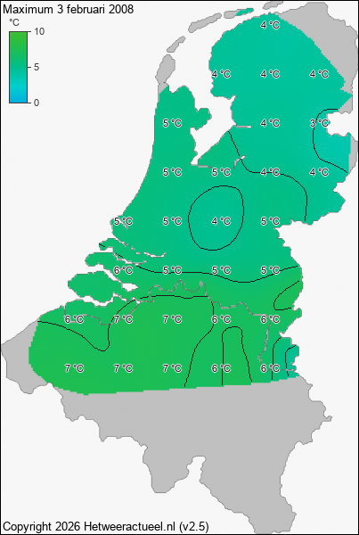 Maximum temperatuur 3 februari 2008