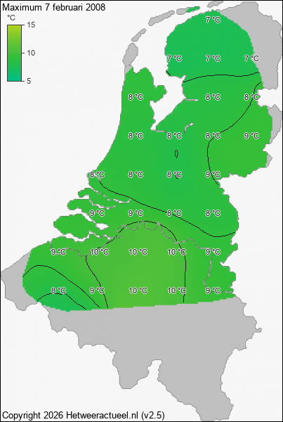 Maximum temperatuur 7 februari 2008