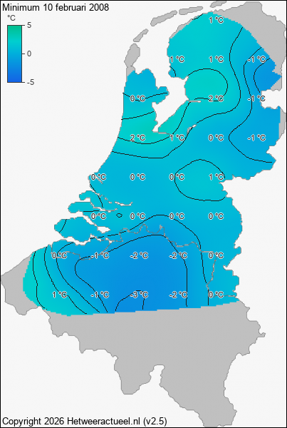 Minimum temperatuur 10 februari 2008