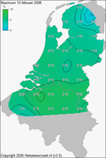 Maximum temperatuur 15 februari 2008