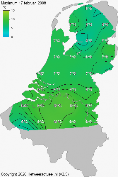 Maximum temperatuur 17 februari 2008
