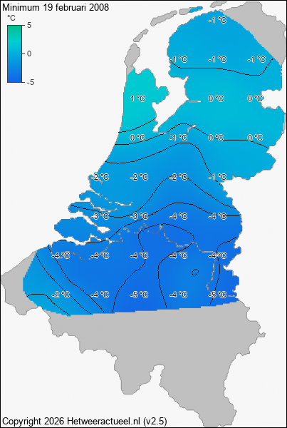 Minimum temperatuur 19 februari 2008