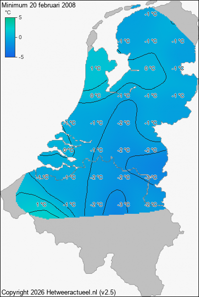 Minimum temperatuur 20 februari 2008