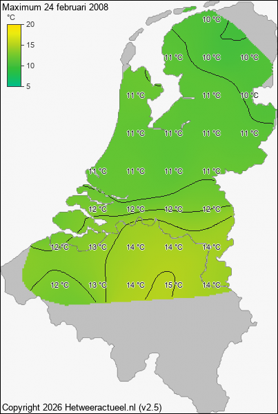 Maximum temperatuur 24 februari 2008