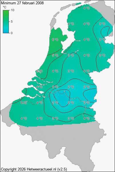 Minimum temperatuur 27 februari 2008