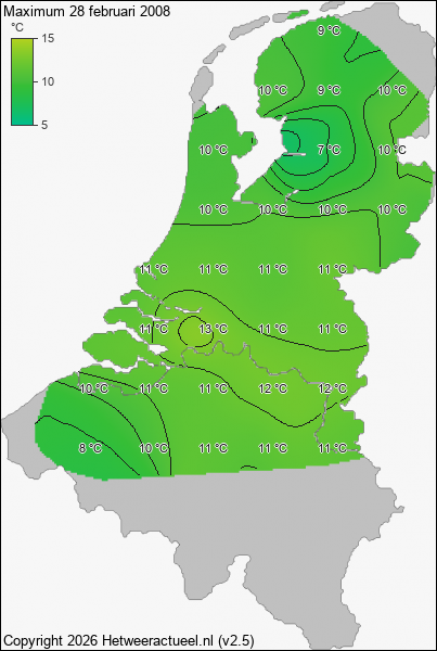 Maximum temperatuur 28 februari 2008