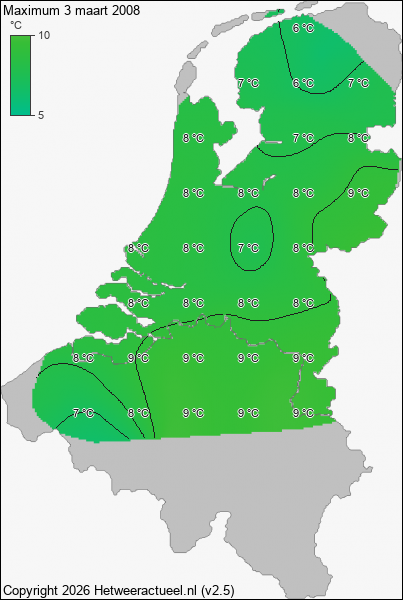 Maximum temperatuur 3 maart 2008
