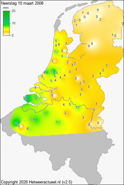 Neerslag 10 maart 2008
