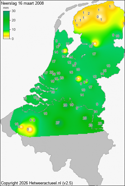 Neerslag 16 maart 2008