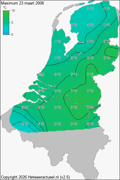 Maximum temperatuur 23 maart 2008