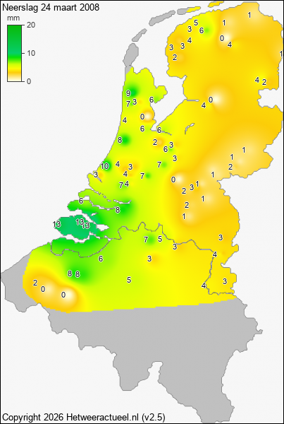 Neerslag 24 maart 2008