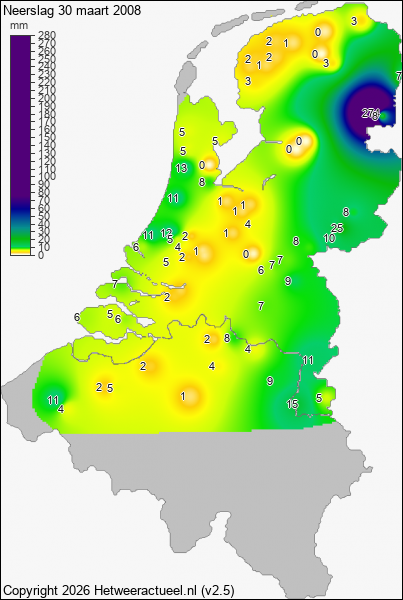 Neerslag 30 maart 2008