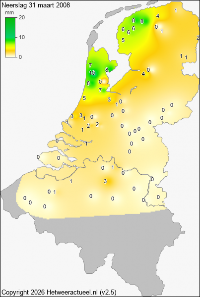 Neerslag 31 maart 2008