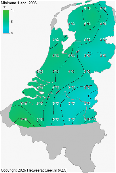 Minimum temperatuur 1 april 2008