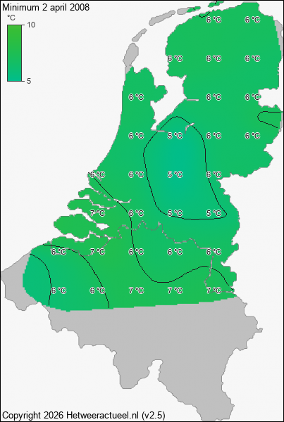 Minimum temperatuur 2 april 2008