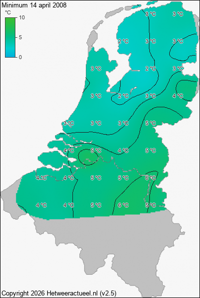Minimum temperatuur 14 april 2008