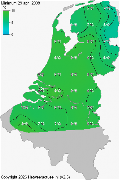 Minimum temperatuur 29 april 2008