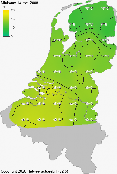 Minimum temperatuur 14 mei 2008