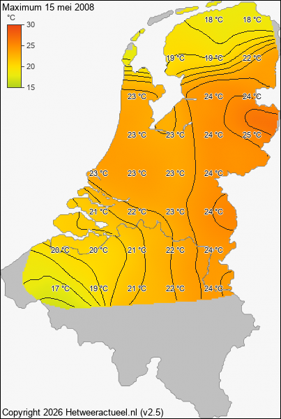 Maximum temperatuur 15 mei 2008