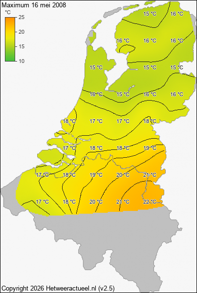 Maximum temperatuur 16 mei 2008