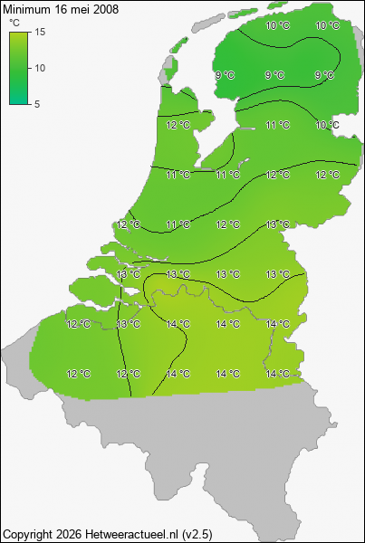 Minimum temperatuur 16 mei 2008