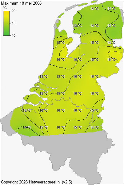 Maximum temperatuur 18 mei 2008
