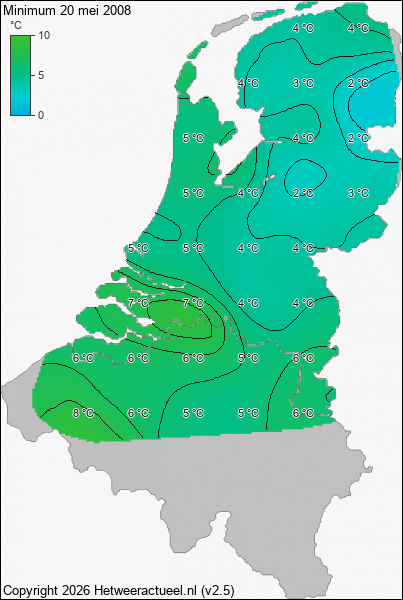 Minimum temperatuur 20 mei 2008