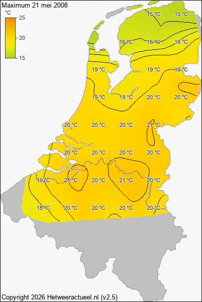 Maximum temperatuur 21 mei 2008