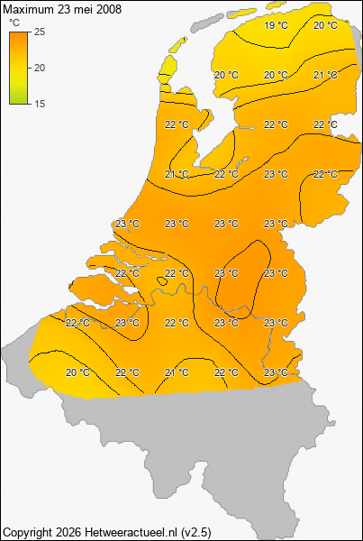 Maximum temperatuur 23 mei 2008