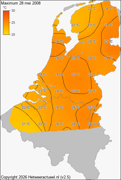 Maximum temperatuur 28 mei 2008