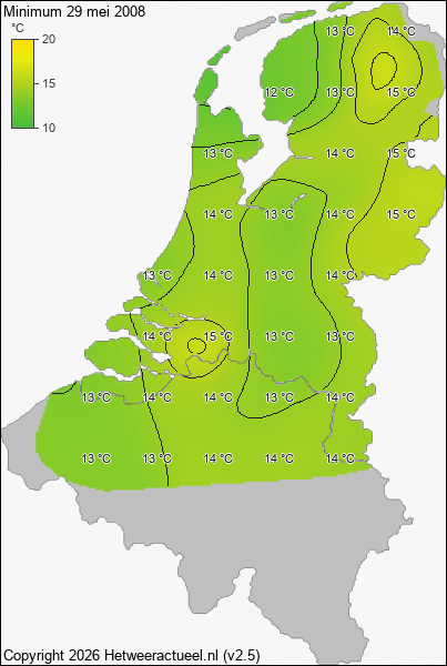 Minimum temperatuur 29 mei 2008