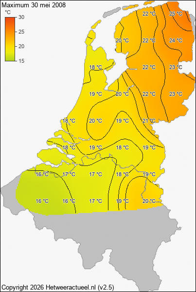 Maximum temperatuur 30 mei 2008